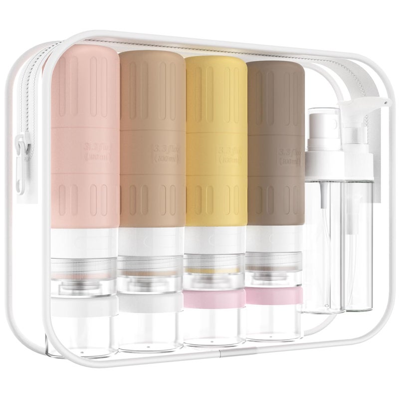 GLAMFIELDS Travel Bottles for Toiletries,TSA Approved 3.3oz Size LeakProof Silicone Toiletry Containers for Shampoo, Conditioner,Easy to Squeeze，Portable Travel Essentials for Lotion(18 Pack) Apricot - Image 1